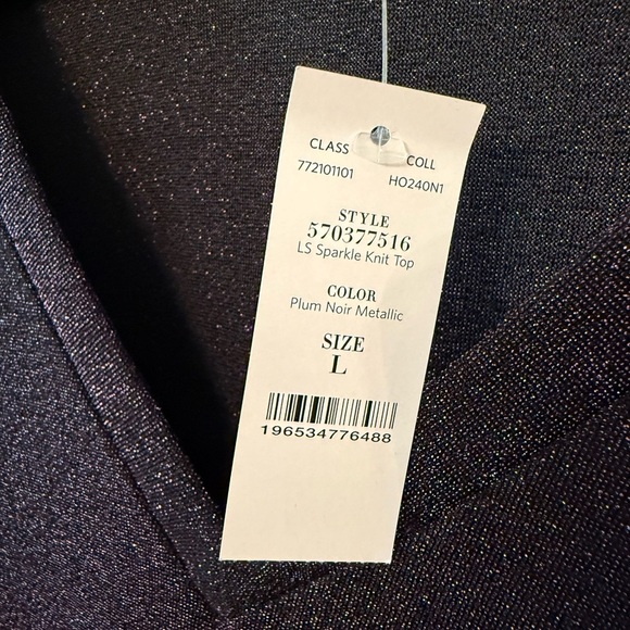 NWT White House Black Market Large Sparkle Knit Top Plum Metallic - Picture 3 of 6